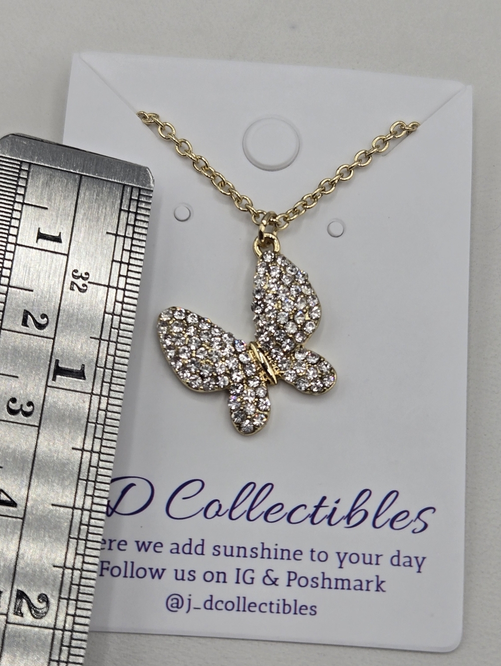 Swarovski Crystal Elements Gold Butterfly Necklace 17 - 20 inch Bridal Casual - Picture 4 of 5